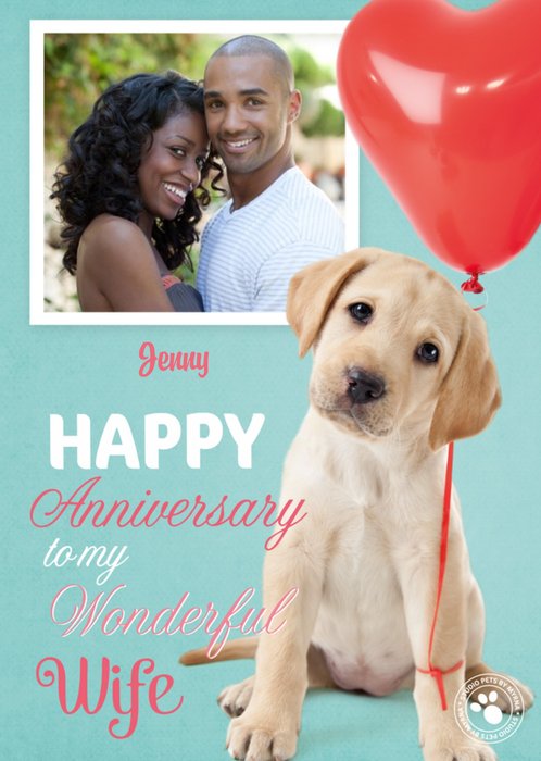 Puppy And Balloon Personalised Photo Upload Anniversary Card For Wife