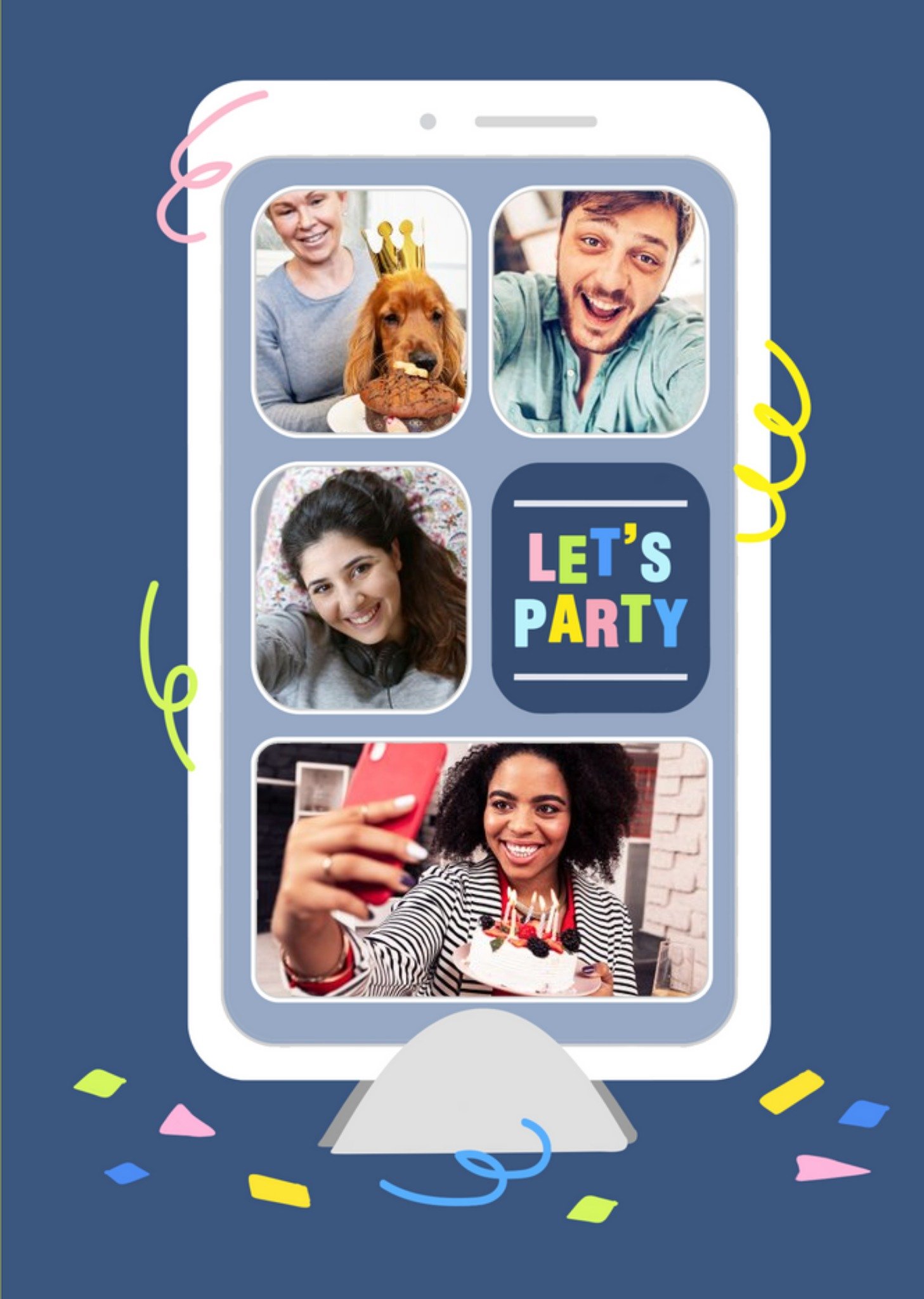 Moonpig Topical Isolation Facetime Let's Party Photo Upload Birthday Card, Large