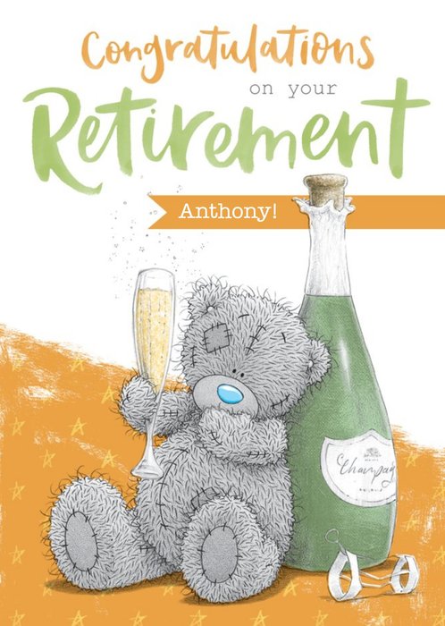 Me To You Tatty Teddy Champagne Retirement Personalised Card