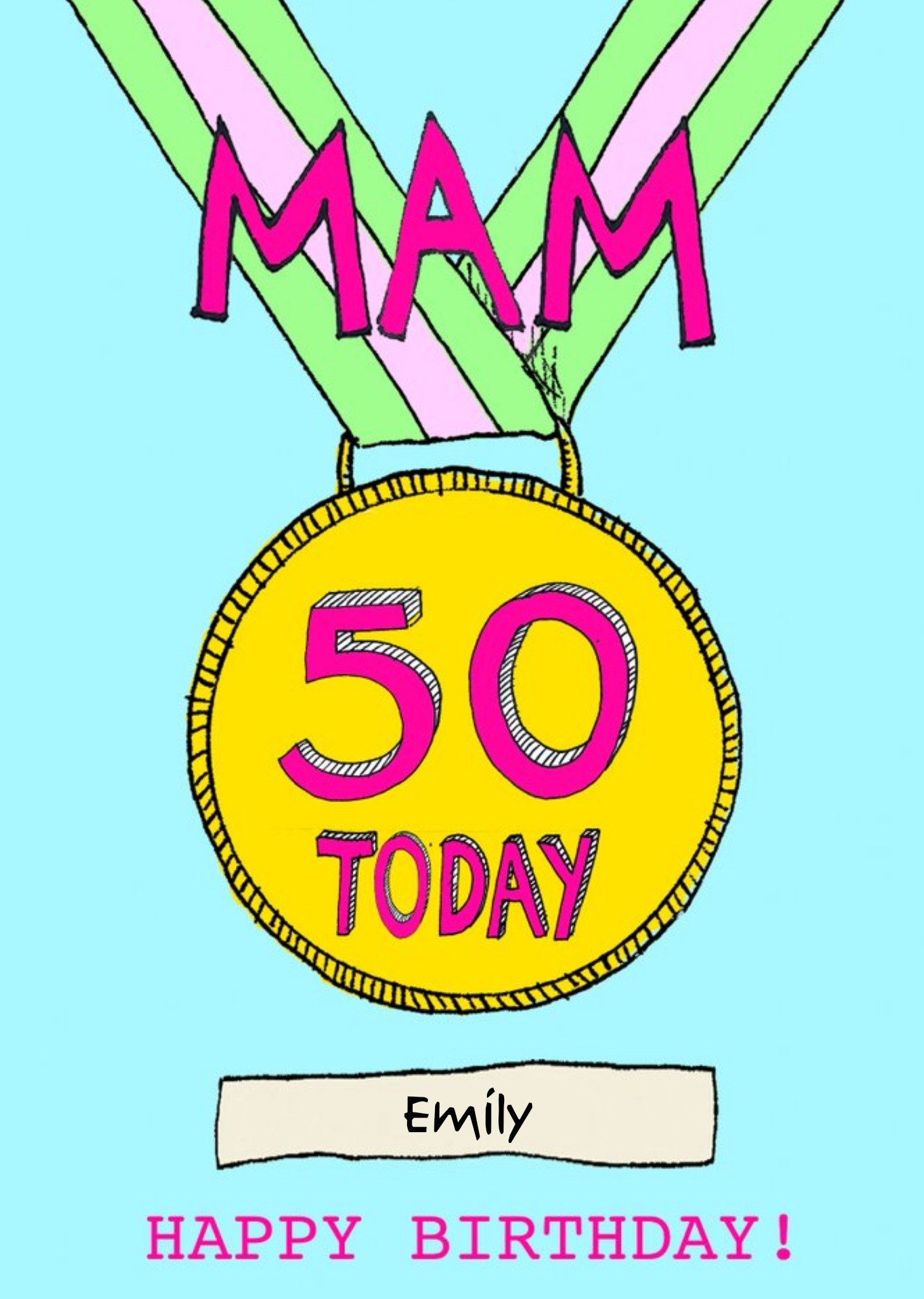 Moonpig Illustrated Gold Medal Mam 50th Birthday Card, Large