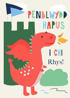 Bright Illustration Of The Welsh Dragon, Penblwydd Hapus I Chi Card