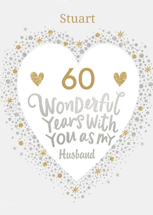 Typography In A Heart Shaped Frame Surrounded By Glittery Diamonds Sixtieth Wedding Anniversary Card