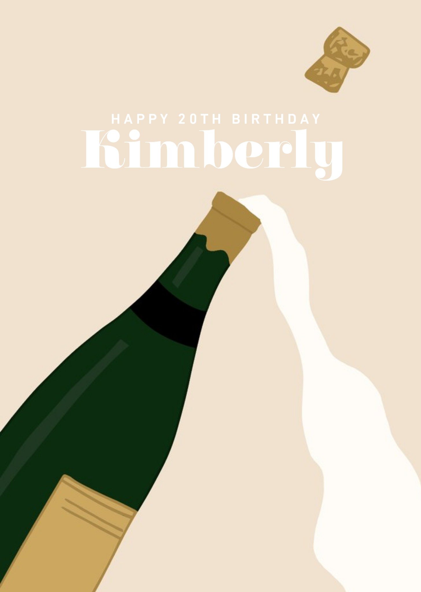 Moonpig Pearl And Ivy Illustrated Champagne Bottle Customisable Birthday Card Ecard