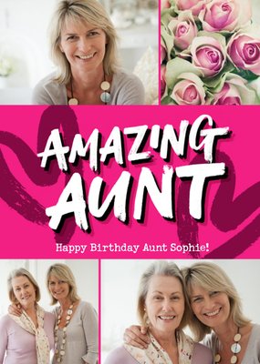 Pink Typographic Multiple Photo Upload Aunt Birthday Card