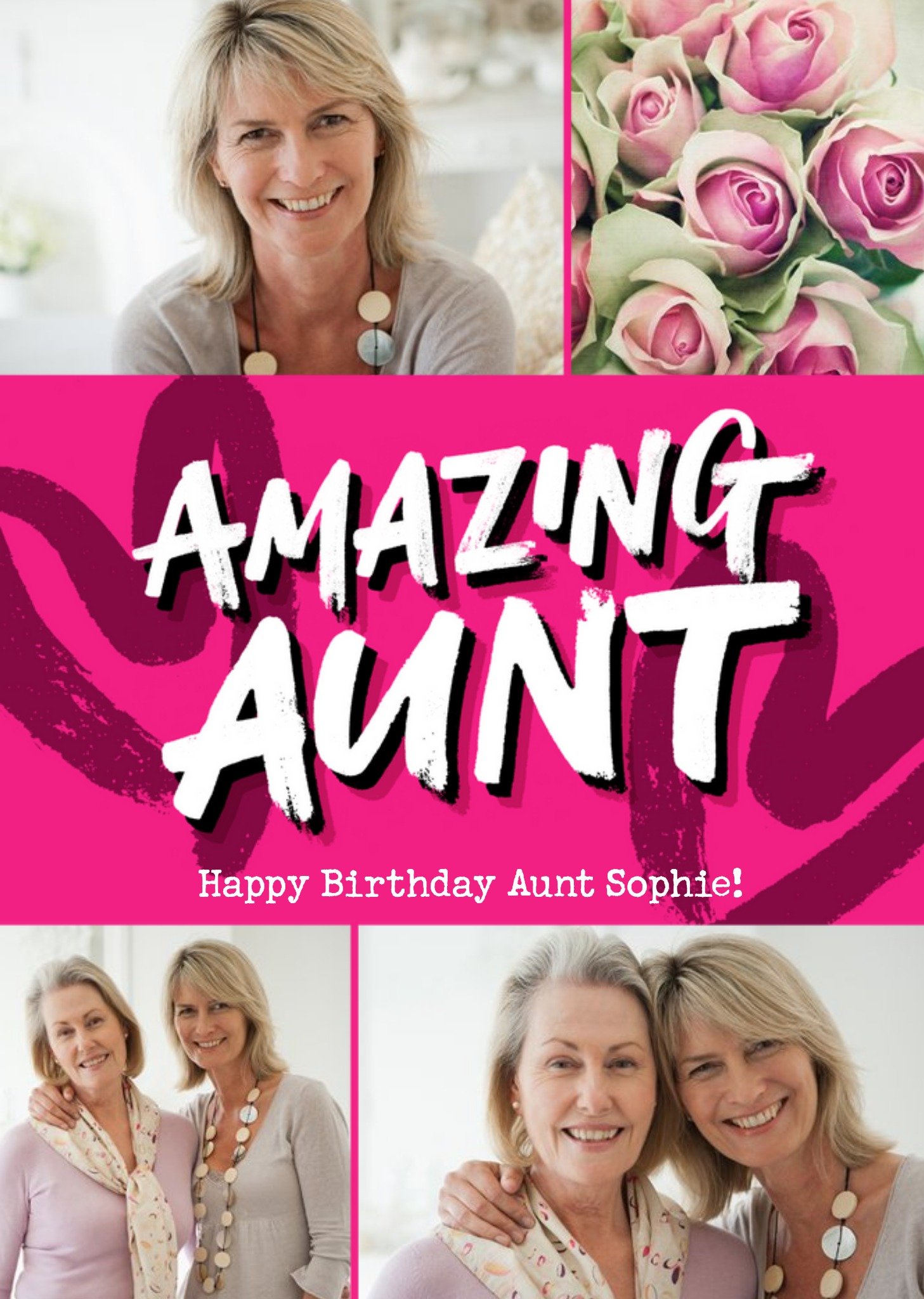 Moonpig Pink Typographic Multiple Photo Upload Aunt Birthday Card, Large
