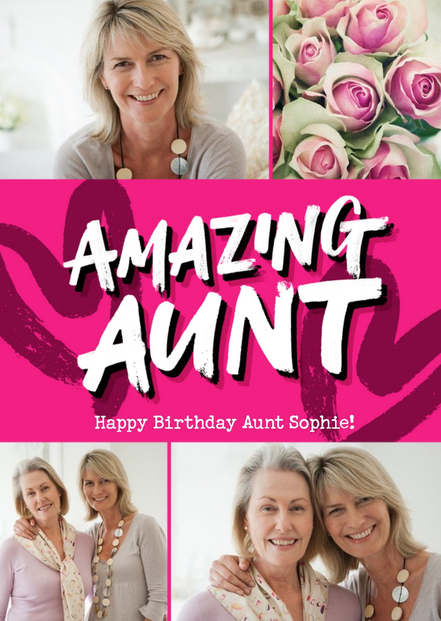 Pink Typographic Multiple Photo Upload Aunt Birthday Card Ecard