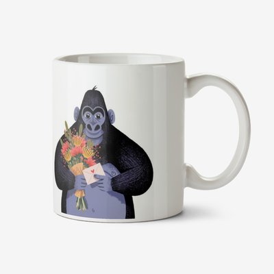 Folio Two Duplicate Illustrations Of A Gorilla Holding A Bunch Of Flowers And A Card Mug