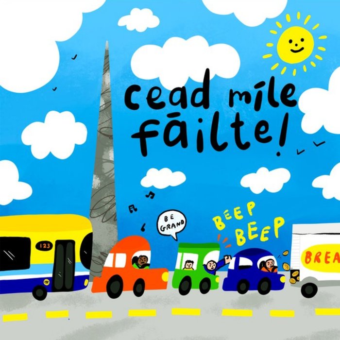 Illustrated City Scene Cead Míle Failte Just To Say Card