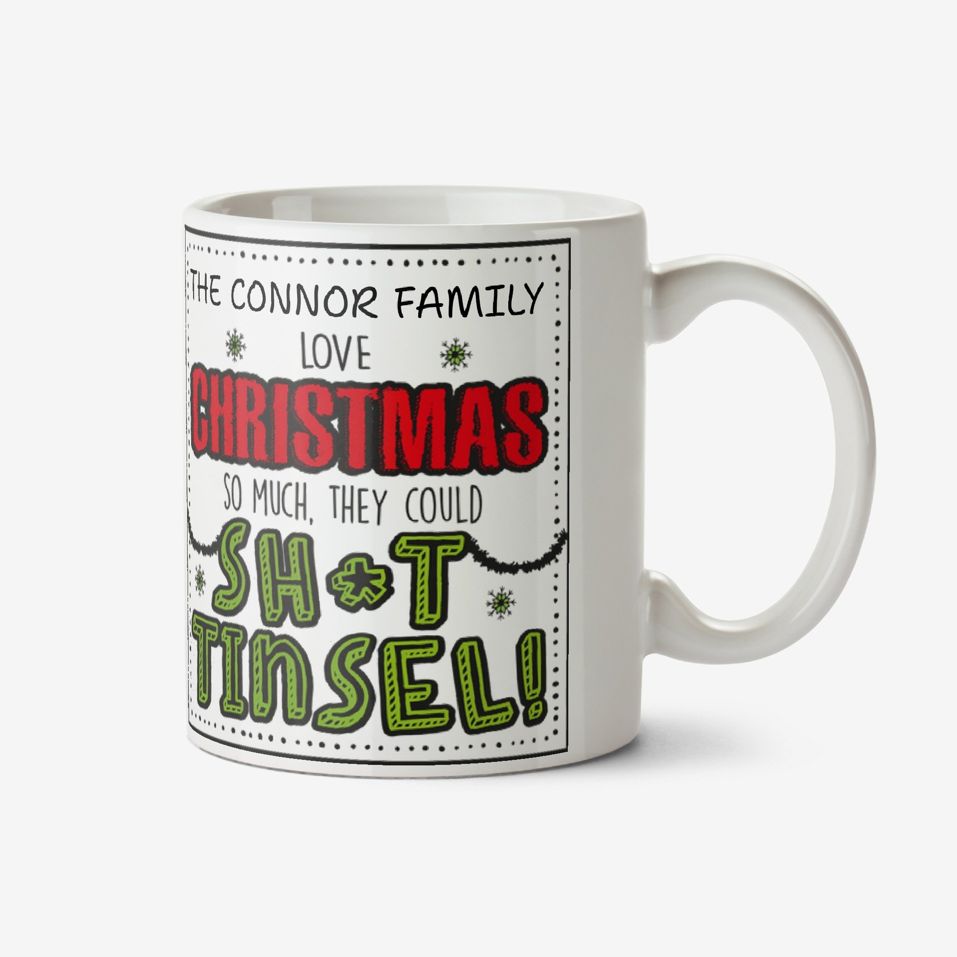 Moonpig To The Family Funny Christmas Tinsel Mug Ceramic Mug