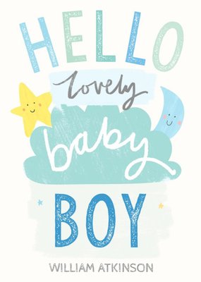 Hello lovely new baby boy postcard