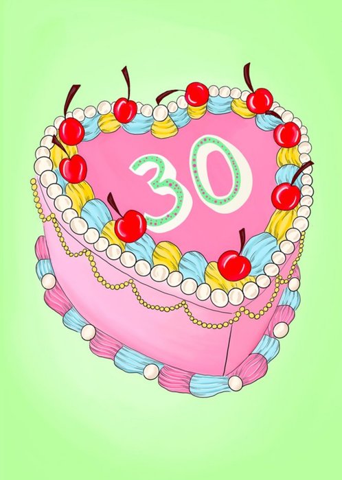 Poppy and Mabel Bright Graphic Illustration Of A 30th Brithday Cake Card