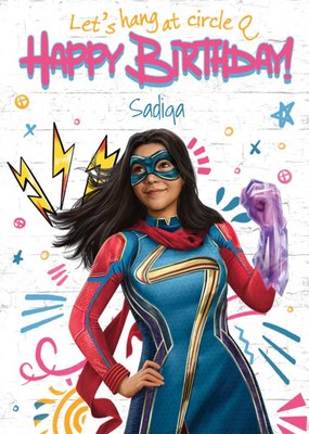 Photographic Image Of Ms Marvel Surrounded By Colourful Graphics Ms Marvel Birthday Card