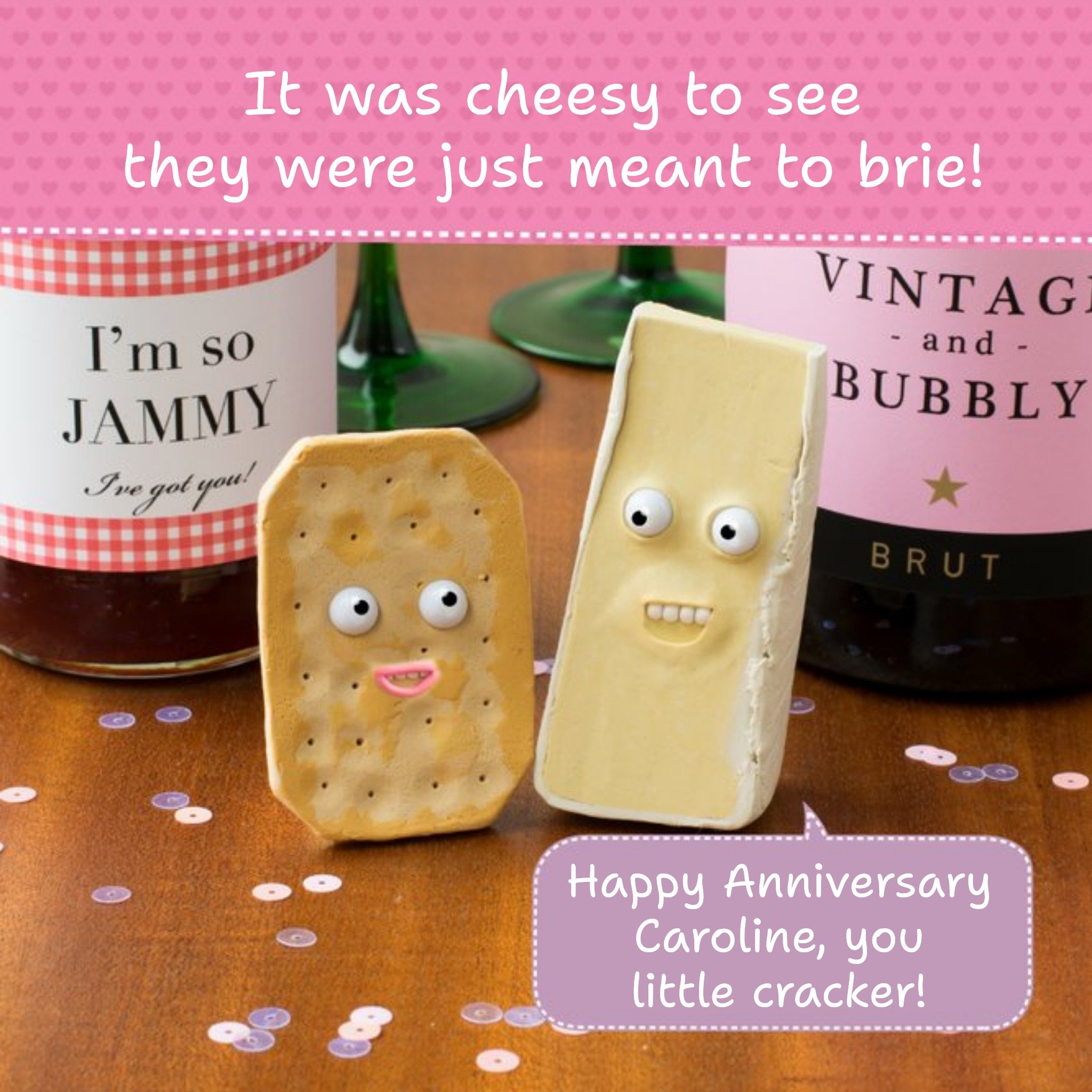 They Were Just Meant To Brie Personalised Happy Anniversary Card, Square