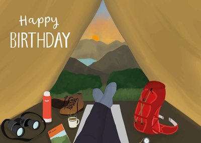 Illustration From A First Person Perspective Looking Out Of A Tent Birthday Card