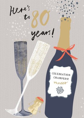 Illustrated Champagne 80th Birthday Card