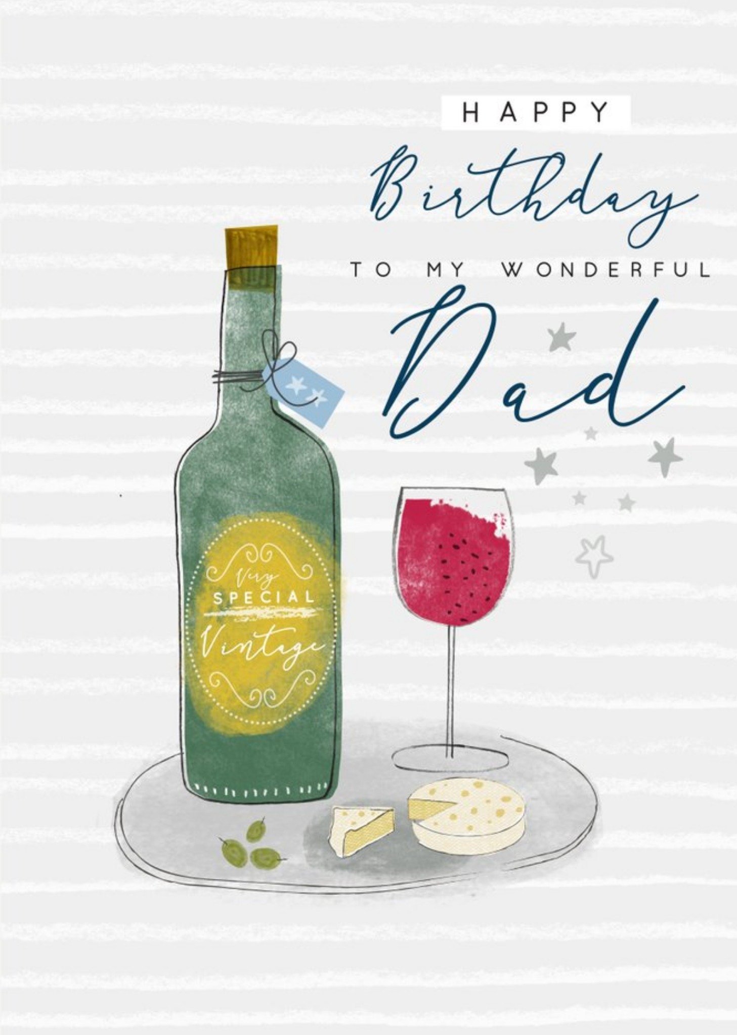 Moonpig Illustrated Vintage Wine And Cheese Board Dad Birthday Card Ecard