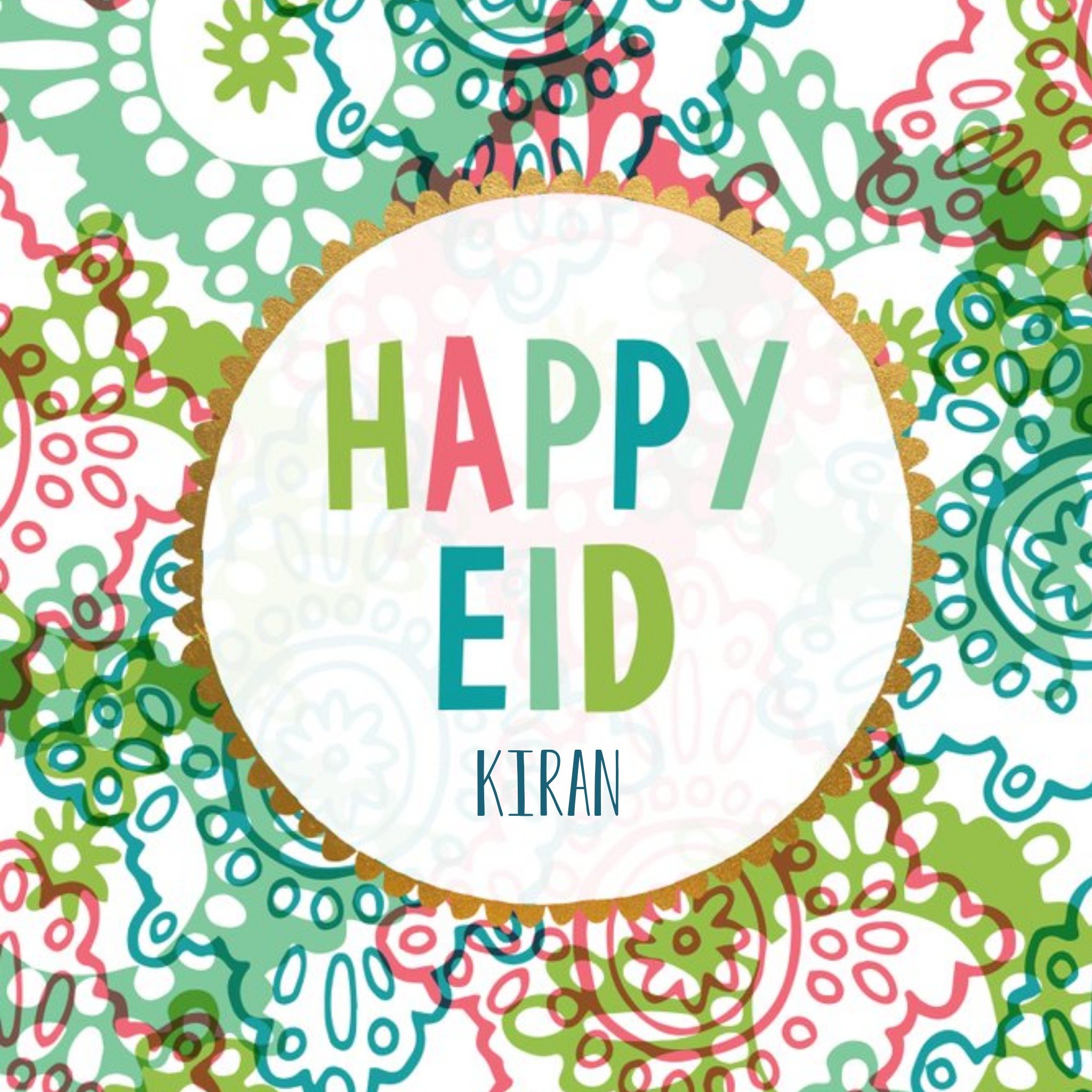 Colourful Patterned Happy Eid Personalised Card, Square