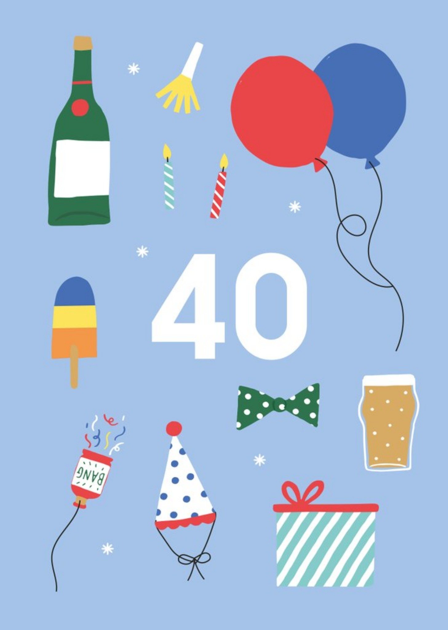 Moonpig Illustrated Cute Party Balloons 40 Birthday Card Ecard