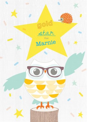 Personalised Cartoon Owl Gold Star Card