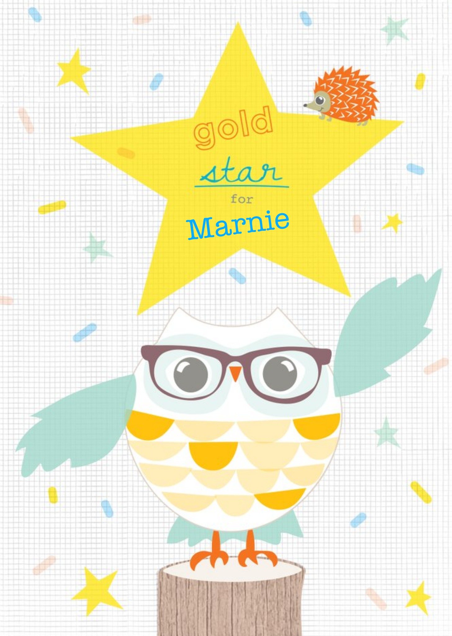 Personalised Cartoon Owl Gold Star Card Ecard