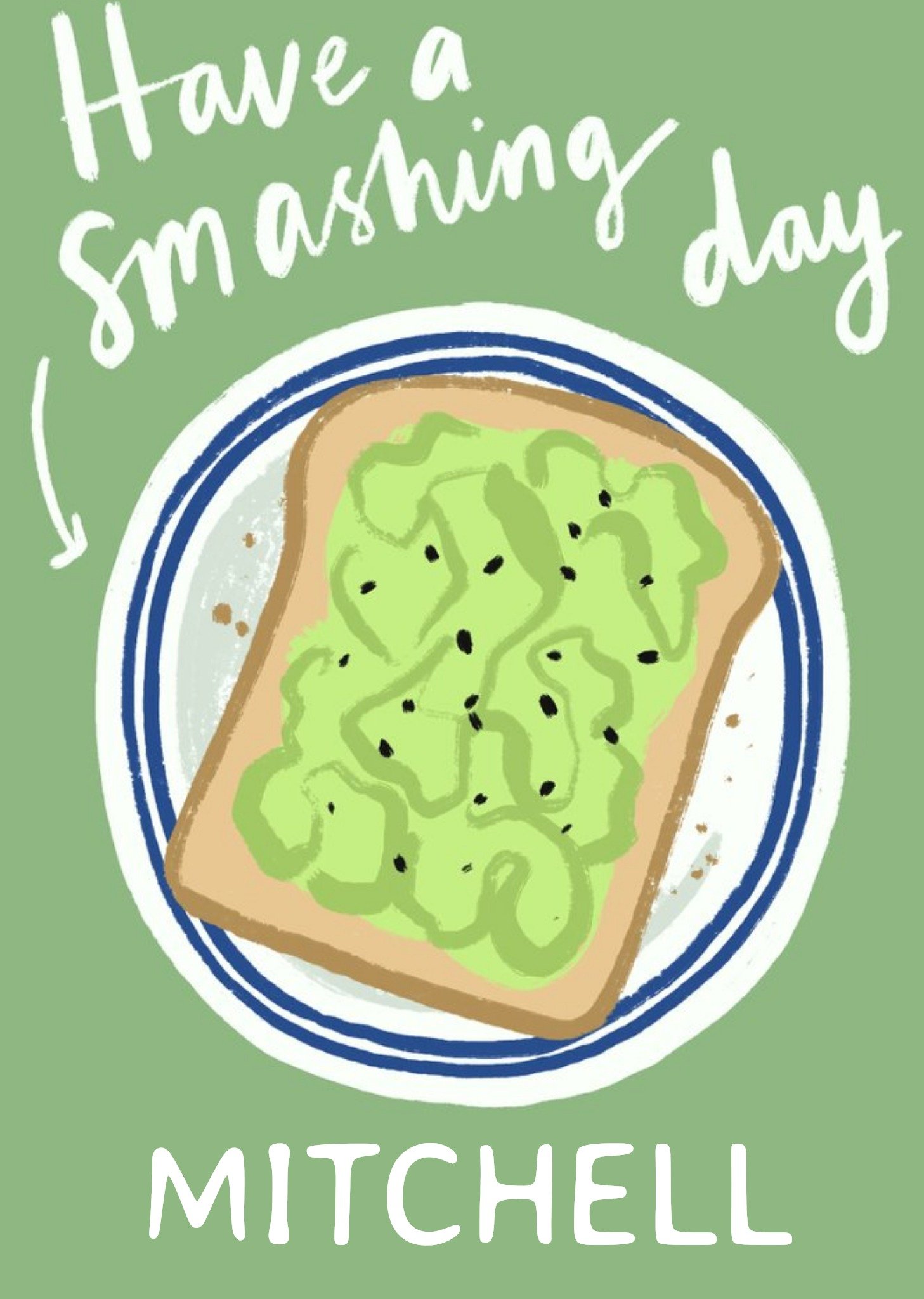 Moonpig Illustration Of Avocado On Toast On A Green Background Birthday Card, Large