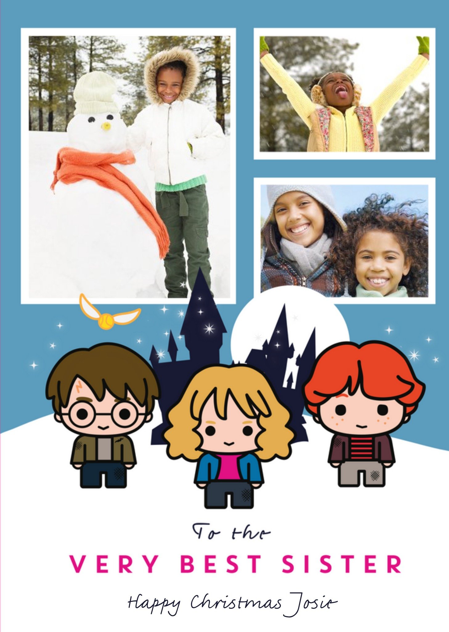 Harry Potter Cartoon To The Very Best Sister Photo Upload Christmas Card, Large