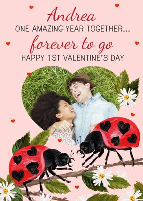 Illustration Of Two Ladybirds First Valentine's Day Photo Upload Card