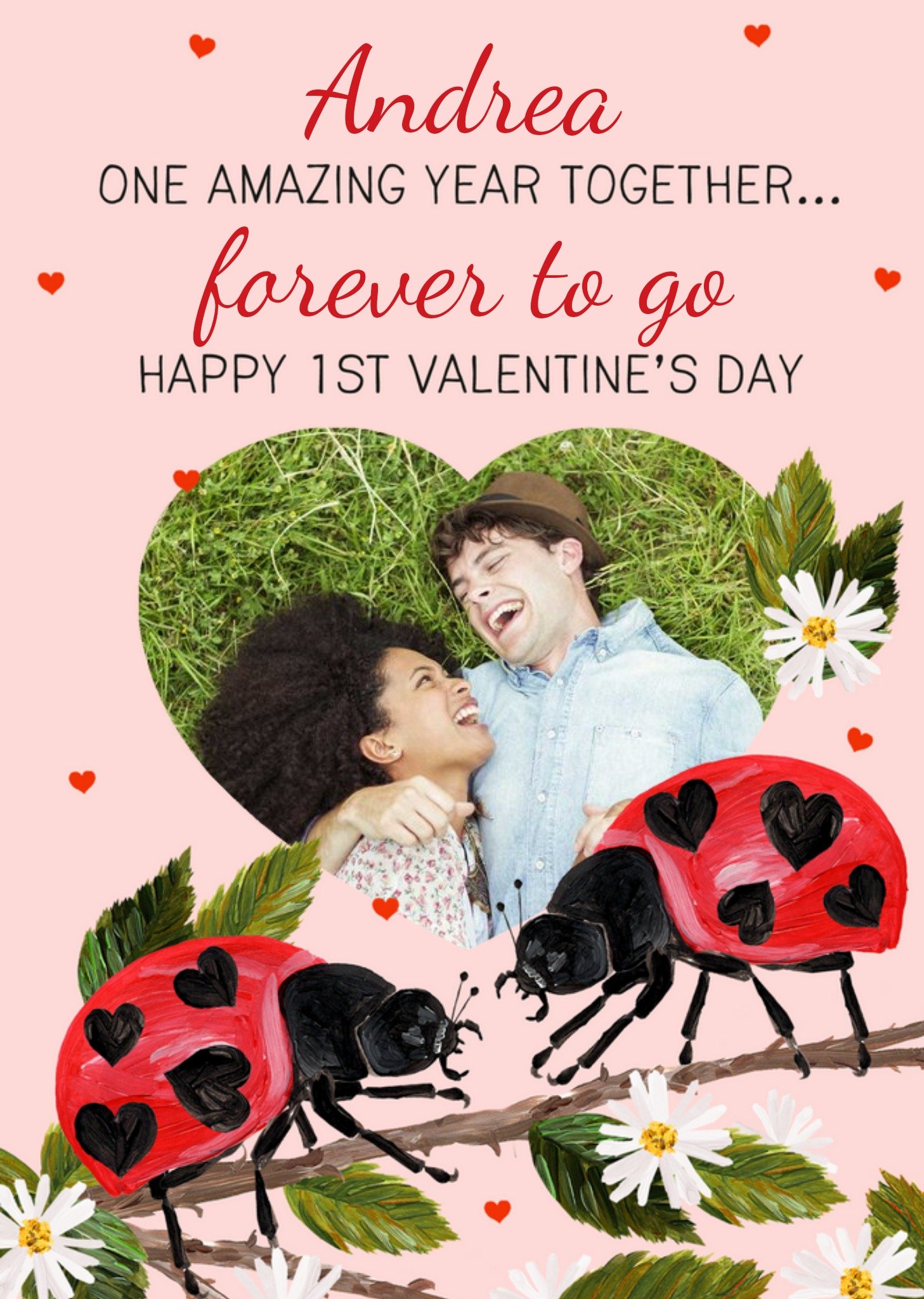 Moonpig Illustration Of Two Ladybirds First Valentine's Day Photo Upload Card Ecard