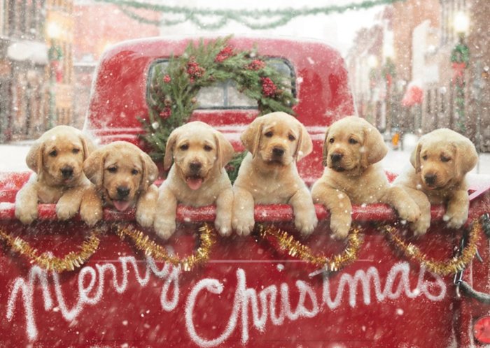 Six Dogs Christmas Greetings Card