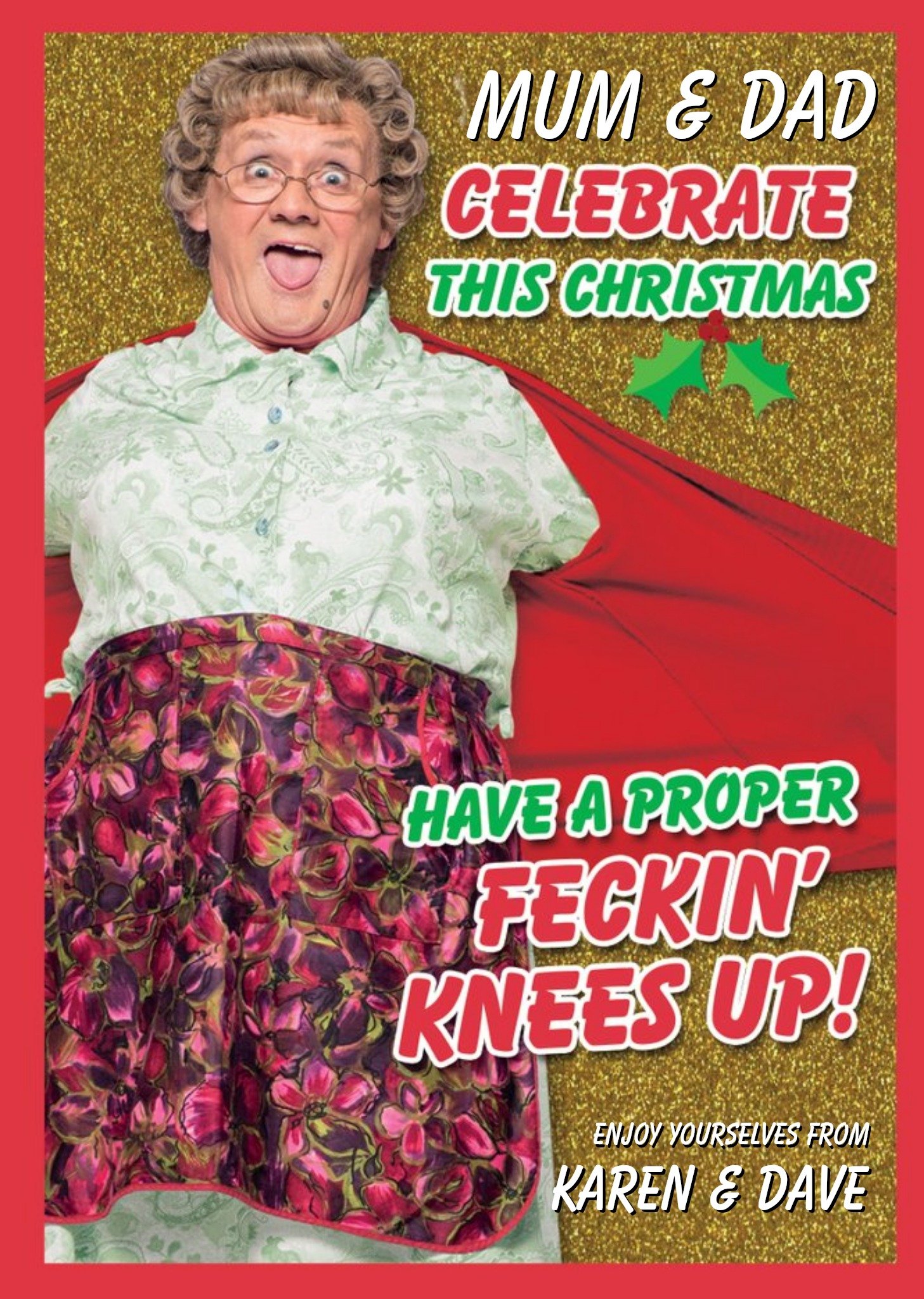 Moonpig Funny Mrs Brown's Boys Knees Up Christmas Card, Large