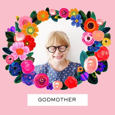 Bright Neon Floral Photo Border Godmother Personalised Mother's Day Card