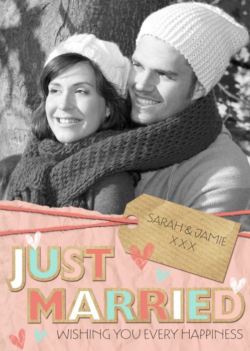 Bright Pastels Personalised Just Married Wedding Card