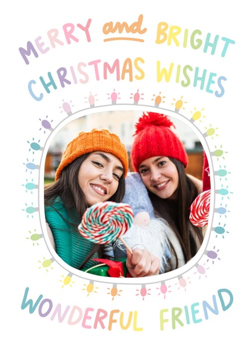 Merry and Bright Christmas Wishes Photo Upload Card