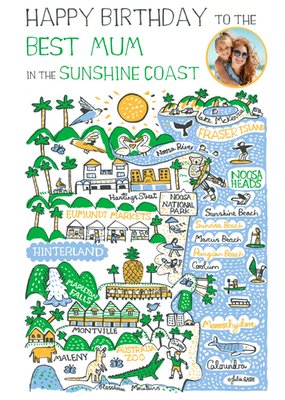 Vibrant Collage Illustration Sunshine Coast Photo Upload Birthday Card