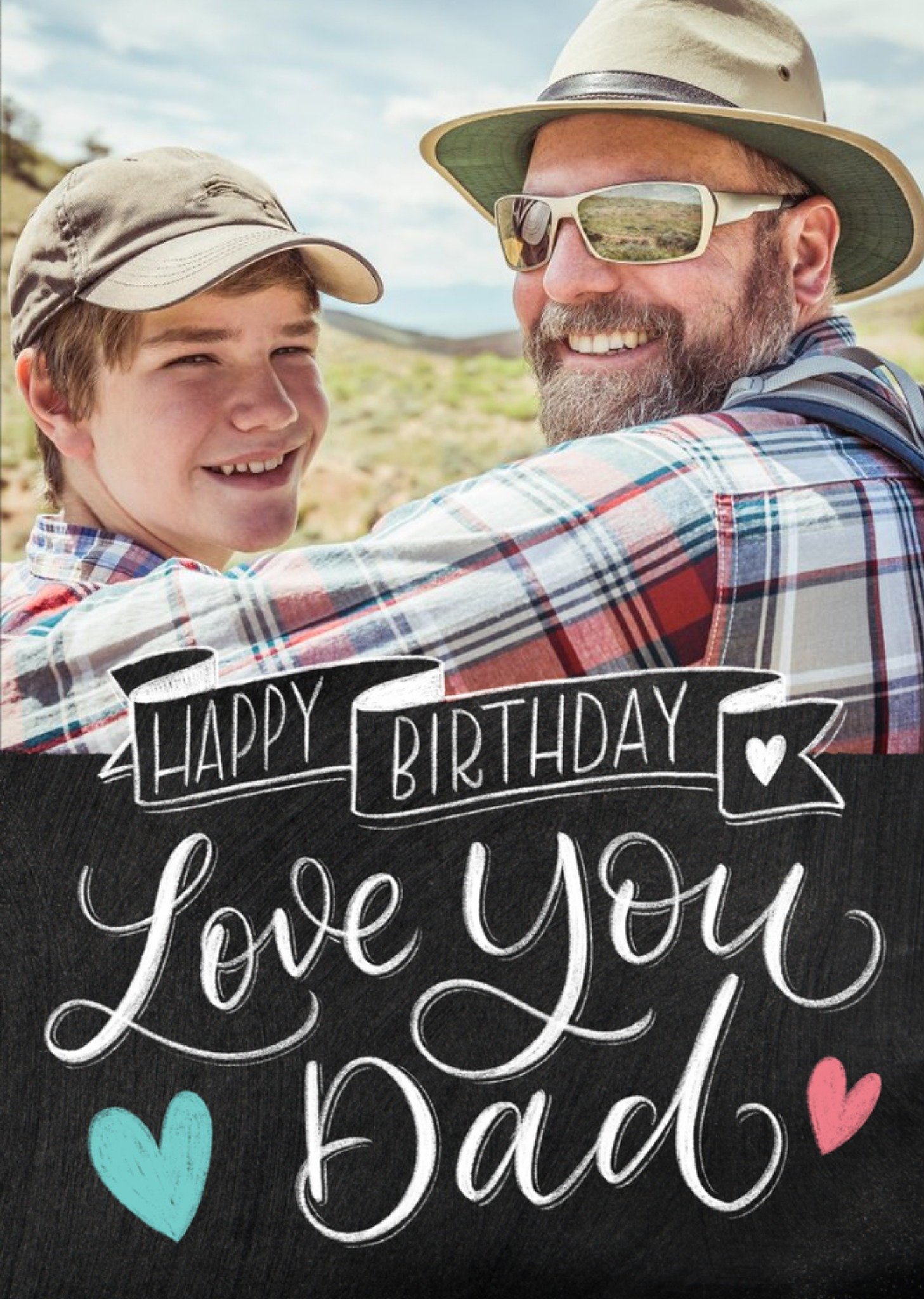 Moonpig Typographic Chalkboard Happy Birthday Love You Dad Photo Upload Birthday Card, Large