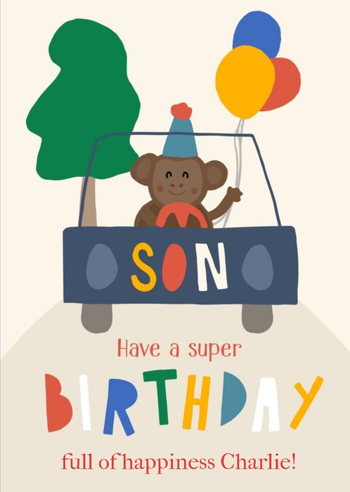 Illustrated Monkey Son Have A Super Birthday Card