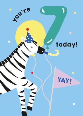 Illustrated Cute Zebra Party Hat Youre 7 Today Birthday Card
