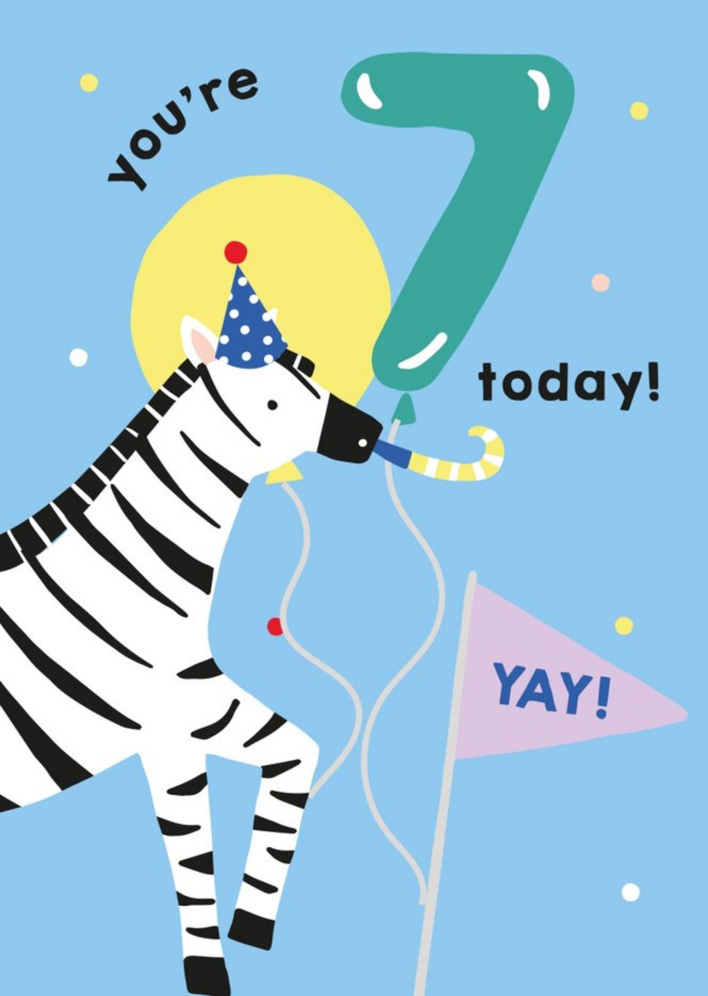 Moonpig Illustrated Cute Zebra Party Hat Youre 7 Today Birthday Card, Large