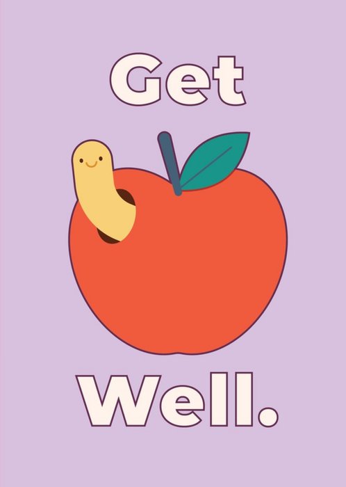 Cute Worm Coming Out Of Apple Get Well Card