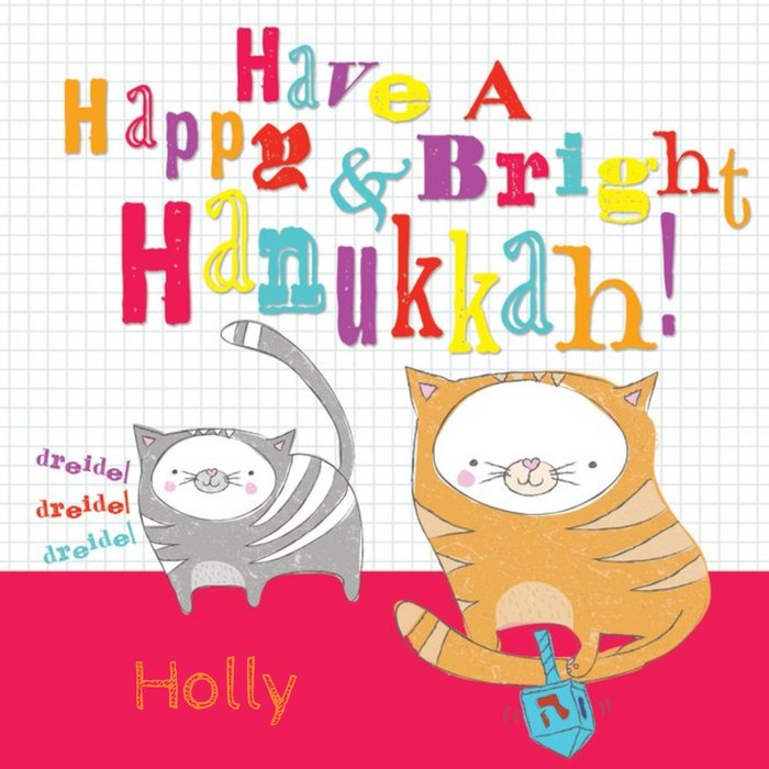 Happy And Bright Cats Personalised Happy Hanukkah Card