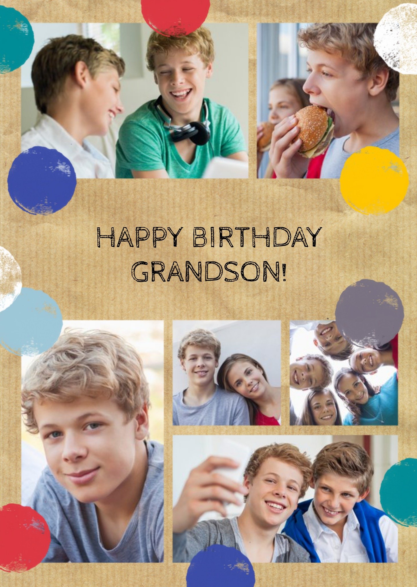 Moonpig Colourful Spots Personalised Photo Upload Happy Birthday Card For Grandson Ecard