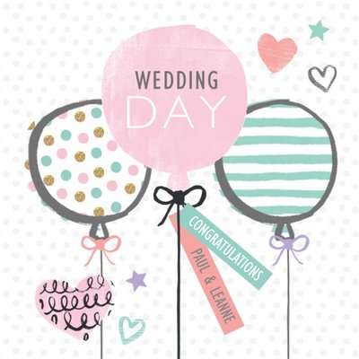 Spots Stripes With Stars Balloons Personalised Wedding Day Card