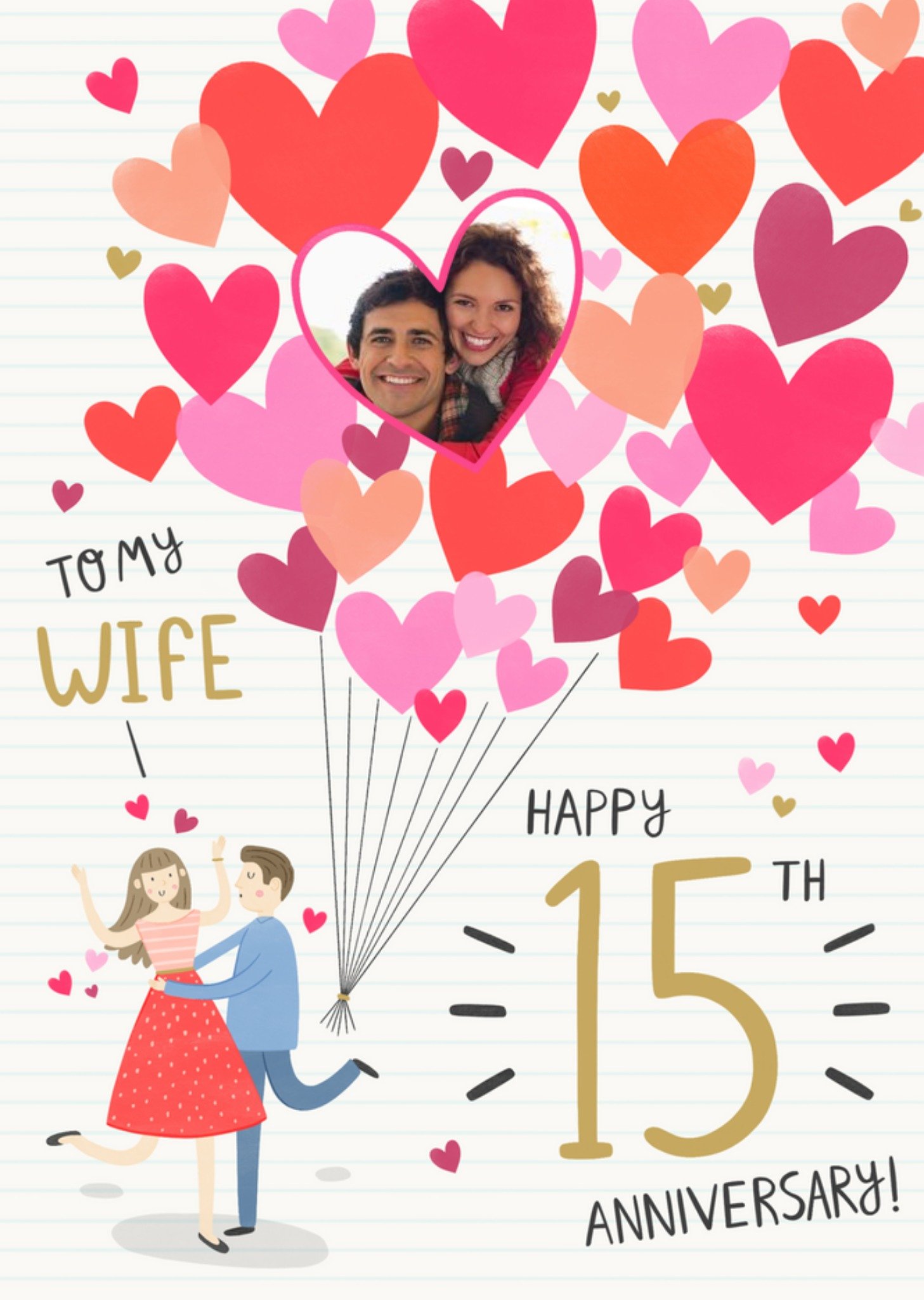 Heart Shaped Balloons 15th Anniversary Photo Upload Card Ecard