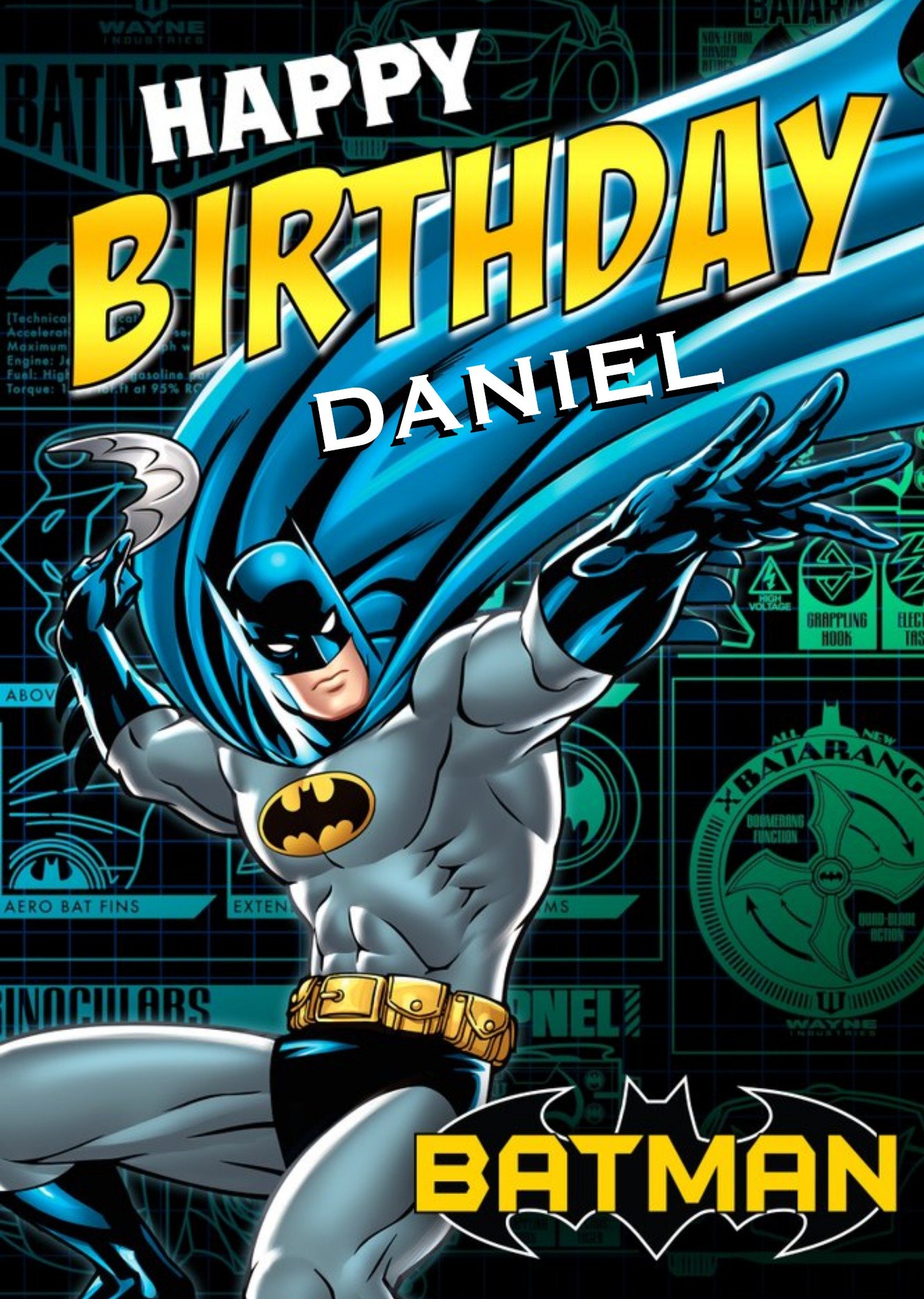 Batman In Action Personalised Happy Birthday Card, Large