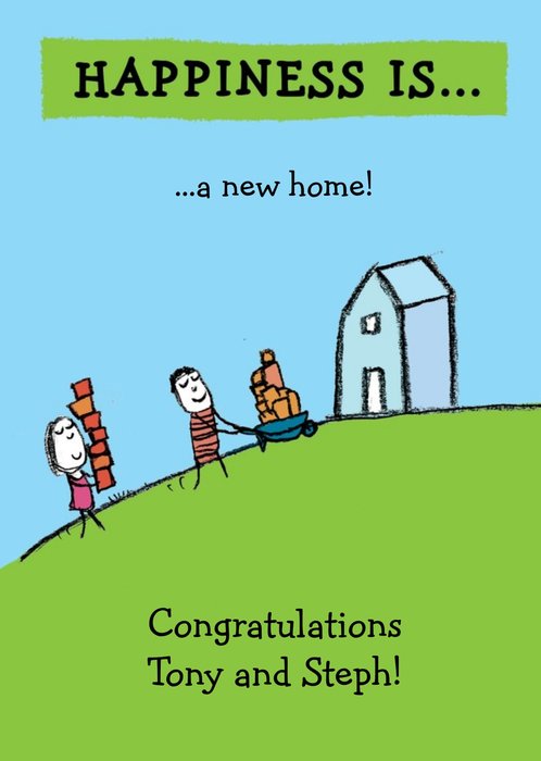 Cartoon Happiness Is Personalised New Home Card