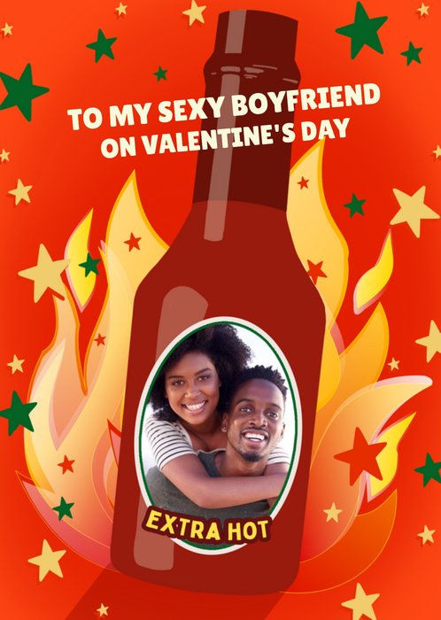 Illustrated Extra Hot Hot Sauce Photo Upload Valentines Day Card