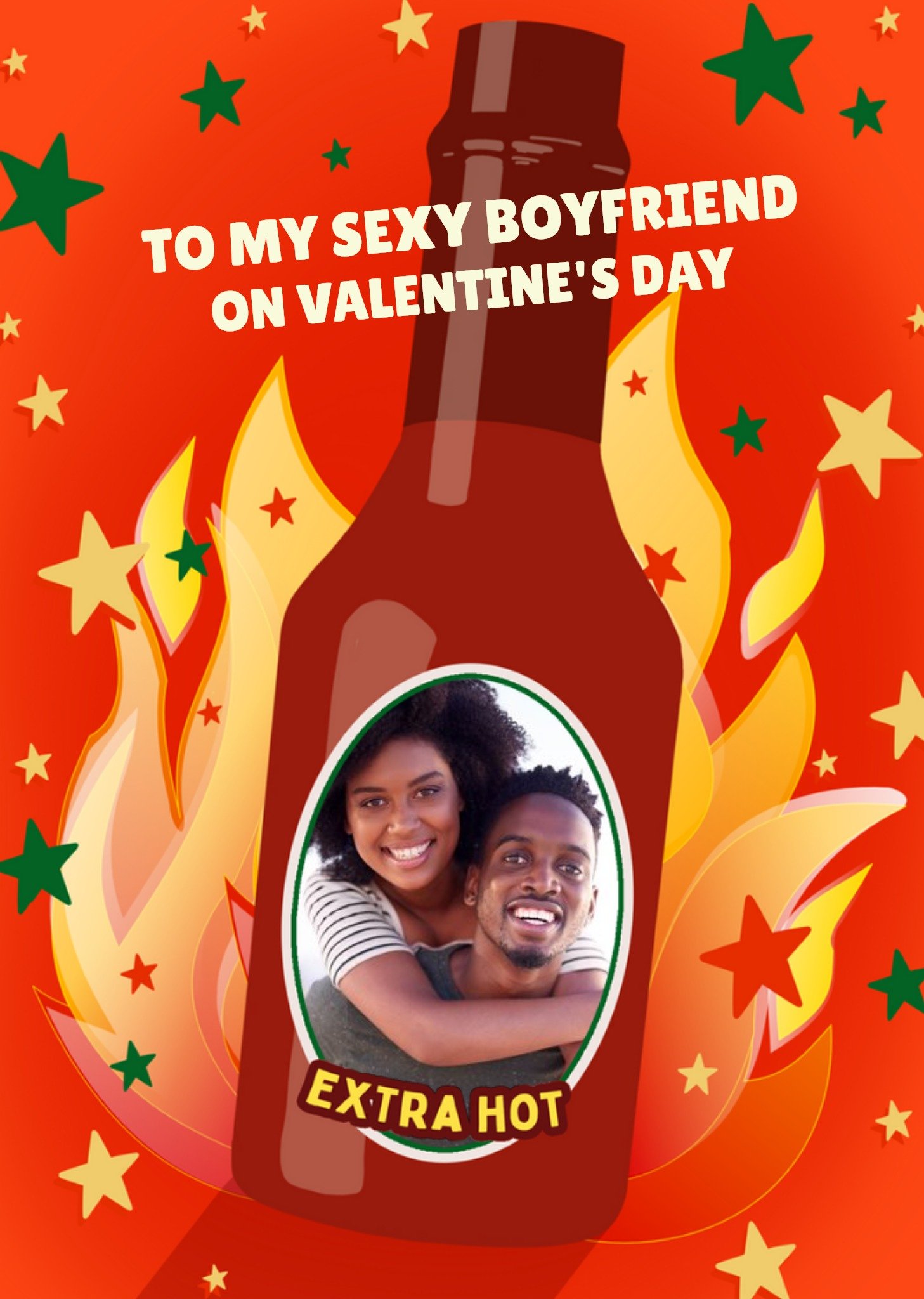 Moonpig Illustrated Extra Hot Hot Sauce Photo Upload Valentines Day Card, Large