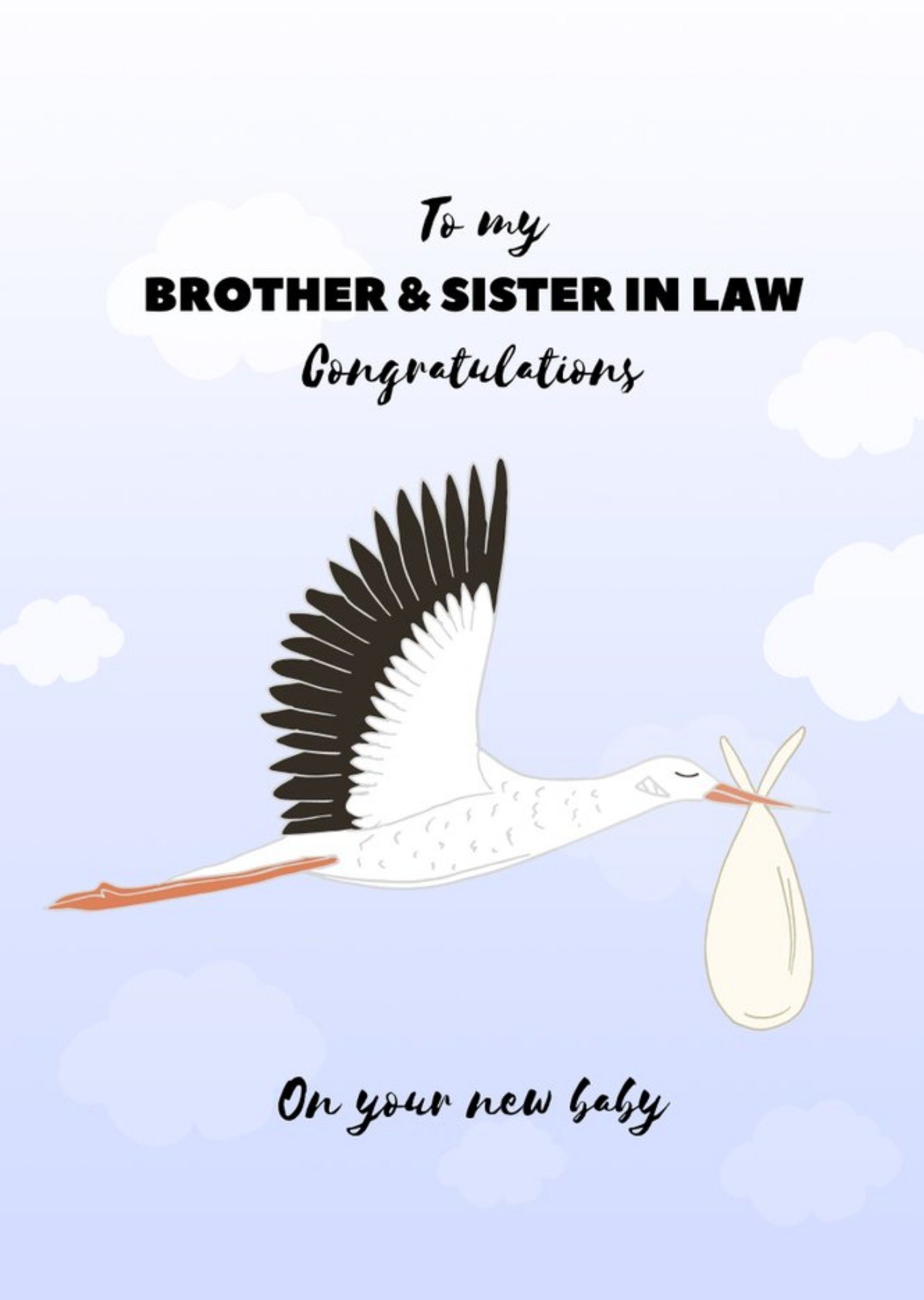 Moonpig Pearl And Ivy Illustrated Stork Brother & Sister-In-Law New Baby Congratulations Card Ecard