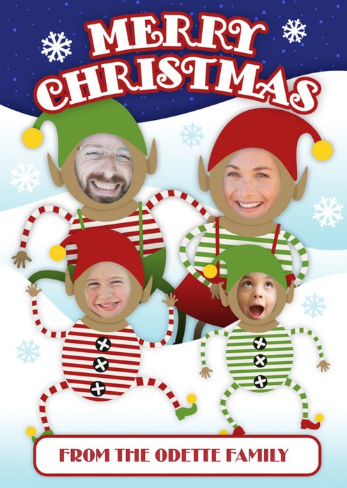 Santas Elves Multi-Face Photo Upload Christmas Card