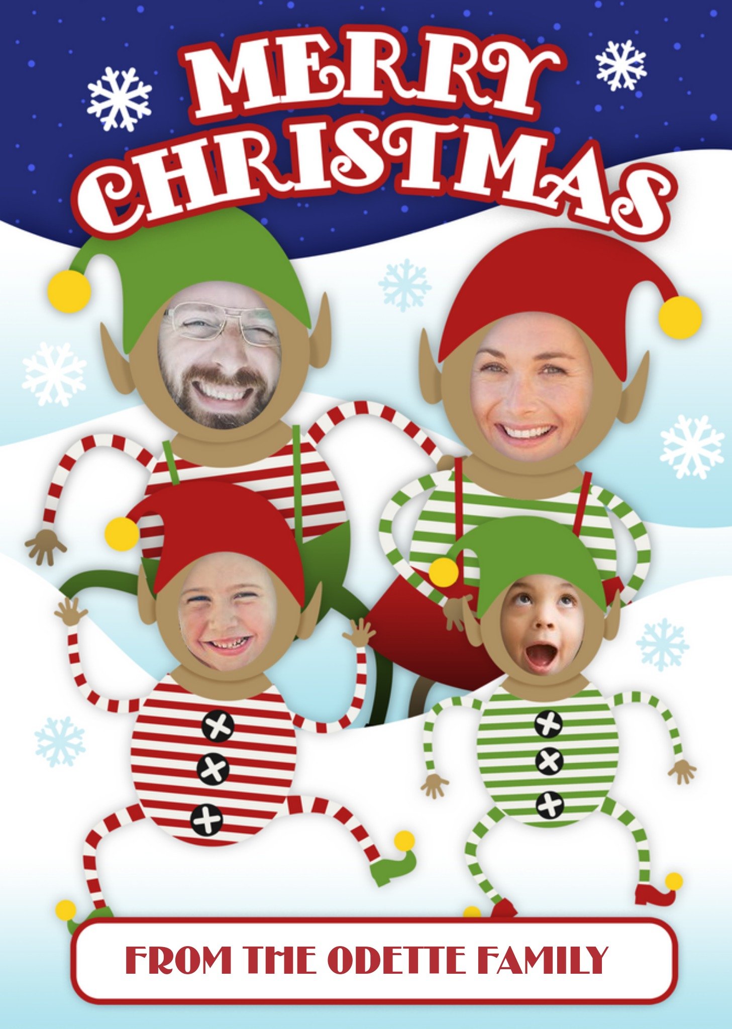 Santas Elves Multi-Face Photo Upload Christmas Card Ecard